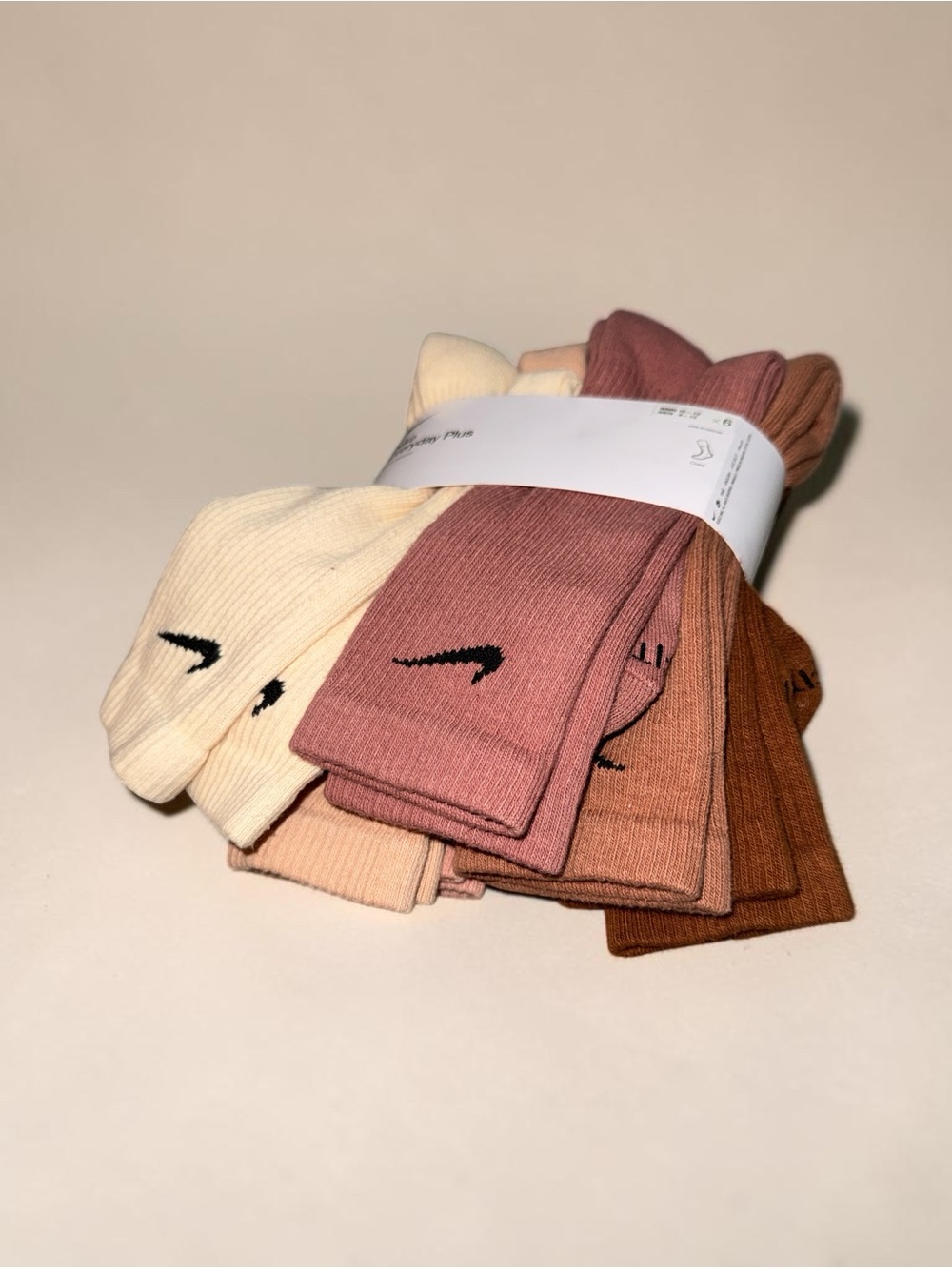 Nike Men's Crew Socks 6-Pack — Cream, Blush, Mauve, Peach, Rust, Brown NEW